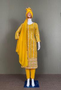 Costume de créateur Salwar Kameez tripal sequunce, vêtements indiens de travail et dupata, filet en soie, vêtements pour femmes - Product Image 5