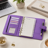 Nueva Funda de Cuero para Agenda de Anillas A6 con 6 Anillas, Estilo Cartera, Color Gris Pizarra Claro, con Bolsillo para Objetos Pequeños