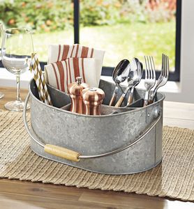 Modern Design Galvanized <b>Cutlery</b> Holder 5 Compartment <b>Storage</b> Holder Home Tabletop Iron Utensils Holder With Handle - Product Image 1