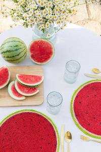 Funny Red Watermelon Shaped <b>Paper</b> Raffia Crocheted Round <b>Placemats</b> - Product Image 2