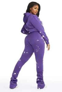 Ensemble de vêtements de sport respirants pour femmes imprimé personnalisé motif solide pull à capuche Flare pantalons de survêtement vêtements de sport pour femmes survêtement - Product Image 4