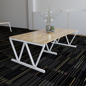 BH68027 Luxury Minimalist <b>Office</b> Furniture 120x240cm Conference <b>Table</b> Rubber Wood Top 2V Iron Legs Assembly Required for Hotels - Product Image 1