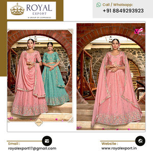 Top Qualité Dernières Vêtements De Mariage Ethniques Designer Chinon Fil Écrasé Broderie Travail Lehenga Choli à Vendre - Product Image 3