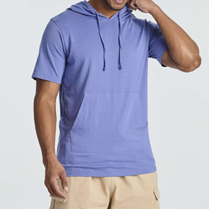 เสื้อยืดผู้ชายออกแบบเองมีหมวก100% แขนผ้าฝ้ายเสื้อยืดธรรมดาทอโพลีเอสเตอร์/ผ้าฝ้ายเสื้อผ้าจำนวนมาก" - Product Image 3