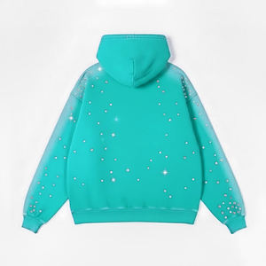 Sweat à capuche d'hiver surdimensionné 100% coton pour hommes avec fermeture à glissière strass lavé motif solide impression personnalisée - Product Image 2