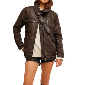 Chaqueta transpirable con cremallera para invierno, atuendo de alta calidad, tejido elegante para mujer, piel sintética, manga larga, procesamiento de cuero - Product Image 3