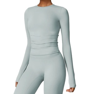 ชุดออกกำลังกายเล่นโยคะฟิตเนสสองชิ้นสำหรับผู้หญิงชุดออกกำลังกายผ้ายืดสีพื้น - Product Image 5