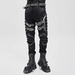 Hot Sell Fashion <b>Men</b> Black Gothic Punk Studded Buckle Strap Fitted <b>Pants</b> <b>Trousers</b> 2026 - Product Image 1
