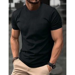 Camiseta de manga corta informal para hombre, jersey de cuello redondo de punto transpirable cómodo de verano, ropa masculina sencilla diaria - Product Image 5