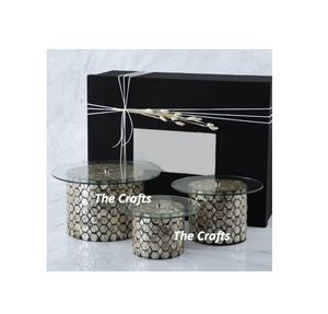 Wooden And <b>Glass</b> <b>Cake</b> Server <b>Stand</b> Set Of Three Different Size Chocolate <b>Stand</b> With Mop Work For Event Use - Product Image 6