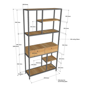 Industrial Style Iron Frame Living Room Furniture Decorative Shelf with Drawers Rubber Wood KS68128 - Product Image 4