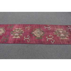 Herki Rug, 2.9x10.2 ft Turkish Rug, <b>Red</b> Plants & trees Rug <b>Wool</b> - Product Image 3
