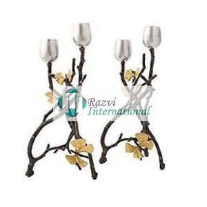 เชิงเทียนสีเงินและสีทองที่มีการออกแบบใบบิดการออกแบบมาตรฐานการตกแต่งที่ดีที่สุดหรูหราเชิงเทียน - Product Image 5