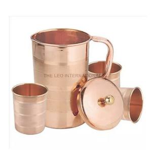 Jarra de agua de acero inoxidable con interior de cobre, acabado plateado, capacidad estándar, con juego de 4 vasos. - Product Image 2