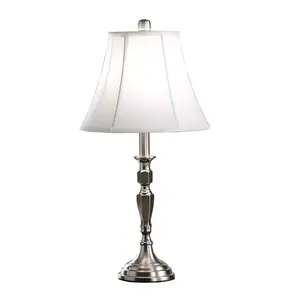 Lampada da tavolo in metallo argento con paralume bianco per lampada da tavolo da comodino da soggiorno per comodino da camera da letto