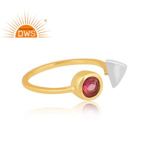 แหวนพลอยบุษราคัมสีชมพูธรรมชาติชุบทอง18K ปรับได้รูปเงินแท้แบบละเอียดทันสมัยล่าสุด - Product Image 2