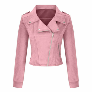 Classique Tendance Femme Faux Cuir Moto Veste Respirant Streetwear Varsity Look Coton Teinture-Traité Femme Cuir Racer - Product Image 4