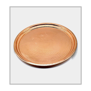 Hammered Copper Serving Tray 14 Inch Round Plate | Pure Copper Thali for Dining, <b>Kitchen</b> and Home <b>Decor</b>, Handcrafted Finish - Product Image 4