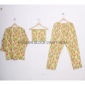 Hand block Cotton Plaid <b>Pj</b> <b>Set</b> for Women Sleepwear Handmade Soft Cotton Long Pajama Dress Floral Printed Nightwear Pajama <b>Set</b> - Product Image 2