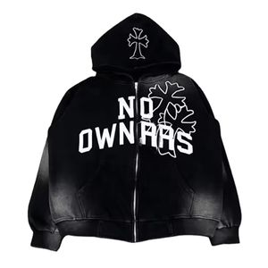 Sudaderas con capucha de lavado ácido piedra desgastada para hombre con logotipo personalizado estampado desvanecido al sol patrón 3D de invierno con cremallera completa de peso pesado de gran tamaño - Product Image 4