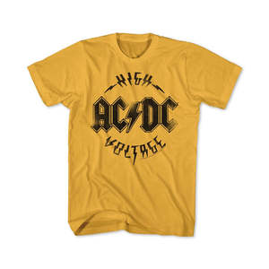 T-shirt Grafica ACDC High Voltage da Uomo, 100% Cotone Jersey, Taglia Extra Large, Stampa Fantasia Solida, 300 Grammi, Giallo Medio - Product Image 1