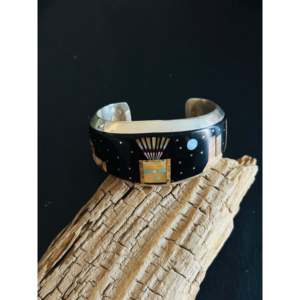 Vintage Emory Yazzie Galaxy <b>Cuff</b> <b>Bracelet</b> Multi-Stone & Sterling <b>Silver</b> Inlay Fashionable Accessory - Product Image 1