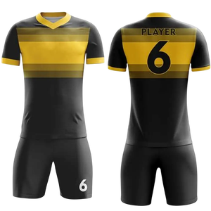 Uniforme de fútbol negro y amarillo personalizado para hombres, Conjunto de camiseta de fútbol con pantalones cortos, nombre del equipo, número, kit deportivo, atuendo transpirable - Product Image 4