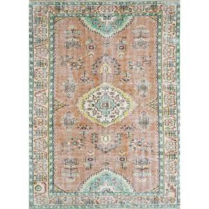 พรมขนสัตว์ทอมือลายเมดัลเลียนสีแดงและสีส้มขนาดใหญ่สไตล์วินเทจสำหรับห้องนั่งเล่นหรือทางเดินในบ้าน-Pae-3297 - Product Image 1