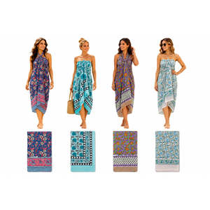 Hand Block Print Cotton Sarong for Women Lightweight Beach <b>Wrap</b> Pareo and <b>Swimsuit</b> Cover up for Tropical Vacation Resort Wear - Product Image 5