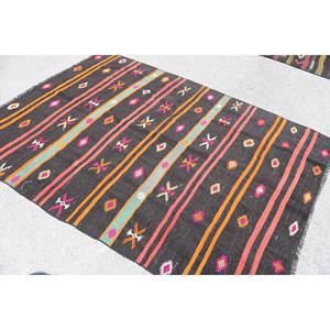 Vintage Turkish <b>Rug</b>, 5.6x7.3 ft Kilim <b>Rug</b>, <b>Black</b> Orange Animal Print Wool <b>Rug</b> - Product Image 4