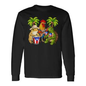 Maglietta a Maniche Lunghe con Bandiera di Porto Rico e Rana Coqui Taino, T-Shirt Promozionale con Rana Coqui - Product Image 1