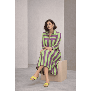 Robe Chemise Rayée Menthe Orchidée Naturelle pour Femme, Respirante, Taille Naturelle, Tenue de Bureau, Logo Personnalisé Disponible, Taille XL, 100% Coton - Product Image 2