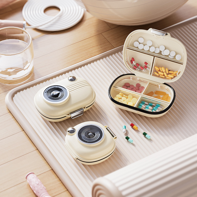 Small Portable Mini Plastic Medicine Box with Timer Weekly Sealed Moisture-Proof Compartment for Medication Storage
