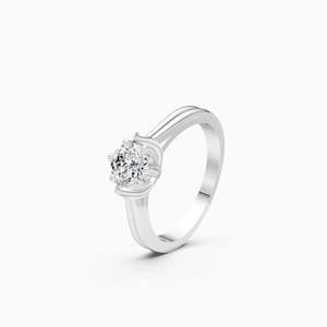 Anillo clásico redondo de dos tonos con diamante cultivado en laboratorio de 0.57 quilates en oro amarillo, blanco y rosa de 9 quilates - Product Image 1