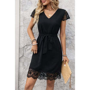 Vestido Mini Aerobin de Manga Corta con Cuello en V y Detalle de Encaje para Mujer de Jane's, Elegante y Casual para Usar de Día y de Noche - Product Image 1