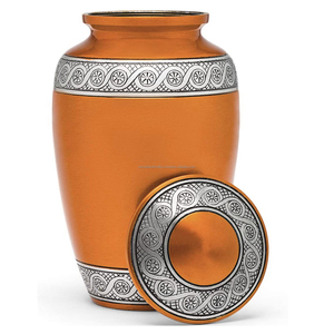 Urne décorative orange foncé pour adultes de haute qualité pour cendres humaines Urne funéraire artisanale avec bande de fleurs - Product Image 5