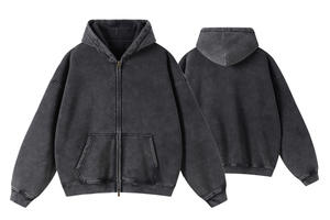 Sudadera con capucha para hombre, 340 g/m², forro polar 100% algodón, corte holgado, gruesa, extragrande, color liso, con cremallera, alta calidad, lavado ácido vintage, invierno - Product Image 5