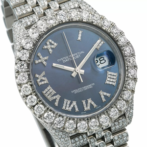 Montre en acier inoxydable de luxe entièrement sertie de diamants, personnalisée, avec cadran en verre, édition limitée - Product Image 2