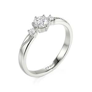 Anillo de Promesa Geométrico de Tres Piedras para Hombre, Corte Redondo Milgrain, Plata de Ley con Baño de Rodio - Product Image 2