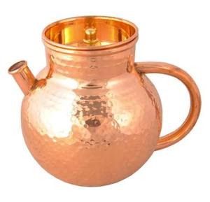 Carafe en cuivre poli miroir de 2 litres avec poignée, écologique, idéale pour la table à manger, le bureau, la cuisine, couvercle en cuivre - Product Image 1