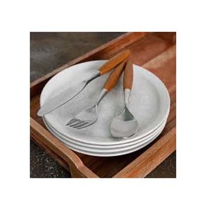 Round <b>Plain</b> Wooden Handle Stainless Steel Silver Plated Salad Serving Set Cutlery Sets - Product Image 1