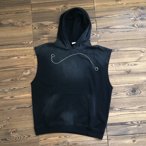 Vente en gros Logo personnalisé Lavage à l'acide Streetwear Vêtements Débardeur surdimensionné Pull Sans manches Sweat à capuche uni Homme Fabricant - Product Image 1