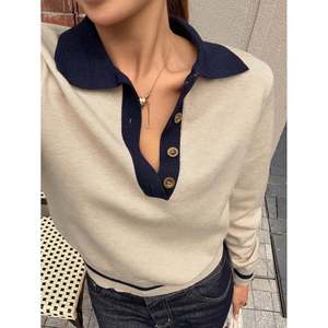 Women's Vintage Mohair <b>Cardigan</b> <b>Sweater</b> with Contrast Collar and Button Trim - Product Image 2