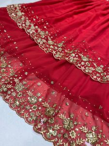 Boda Lehenga Choli diseñador indio estilo Bollywood Lehenga rojo con pieza de blusa bordado Lehenga nupcial con Dupatta - Product Image 3