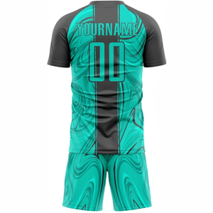 Uniforme de football personnalisé par sublimation, unisexe, adulte, manches courtes, prix bas, 100% polyester, antibactérien, séchage rapide, extensible - Product Image 6
