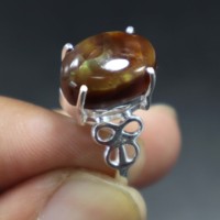 Bague en argent sterling 925 avec agate de feu mexicaine naturelle, bijoux faits à la main, ajustable, pour femmes