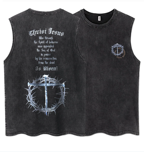 High Street Wash Cut Vest Wholesales Graphic Men Sleeveless <b>Tshirt</b> 100% Cotton Sport Gym Acid Tank Top - Product Image 6