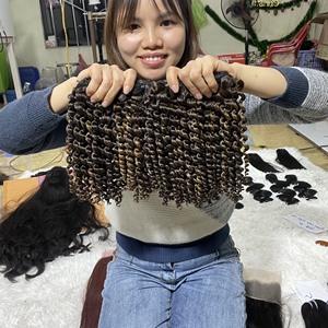 Top Hair <b>Bundle</b> Fumi Super Double Drawn Virgin Cuticle Aligned Human Hair Pixie <b>Curly</b> <b>Bundles</b> with Lace Frontal Closure Raw Hair - Product Image 3