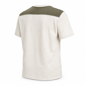 Camiseta de algodón personalizada color marfil con paneles en los hombros color oliva, de manga corta, premium para hombre, al por mayor. - Product Image 4