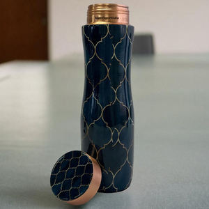 Botella de agua de cobre puro de diseño único botella de aspecto atractivo Meena negro brillante acabado 100% botella a prueba de fugas consciente de la salud - Product Image 6